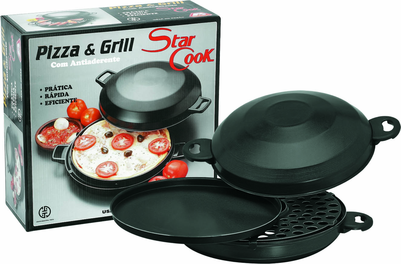 Churrasqueria antiaderente Pizza e Grill Stak Cook com forma de pizza