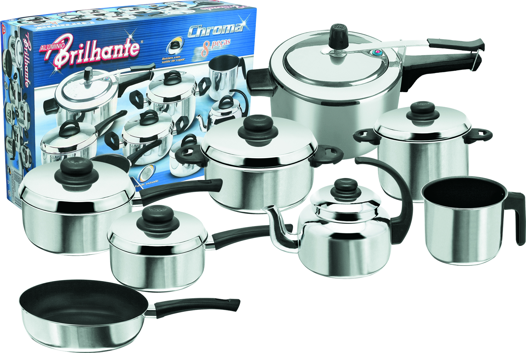 Conjunto de panelas de aluminio com 8 peças